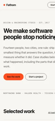 Home page at phone width