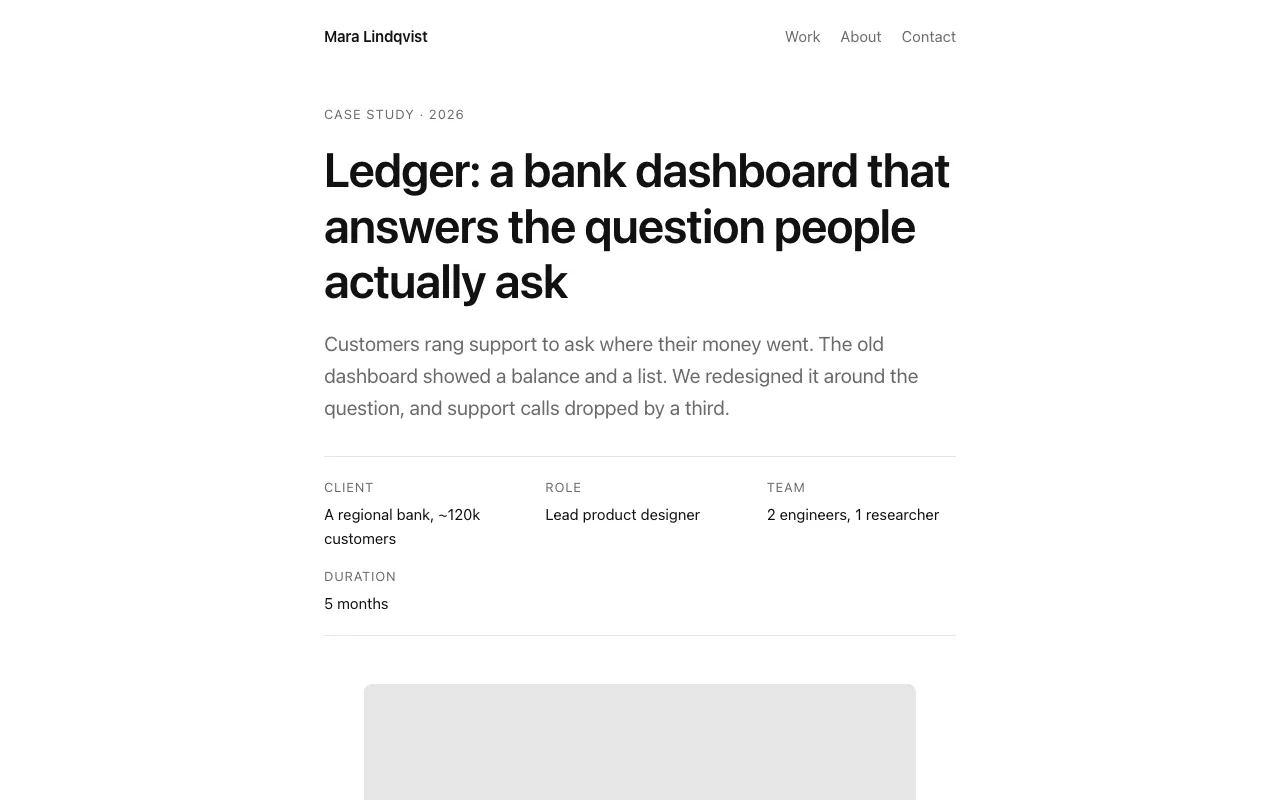 Case study page with facts table