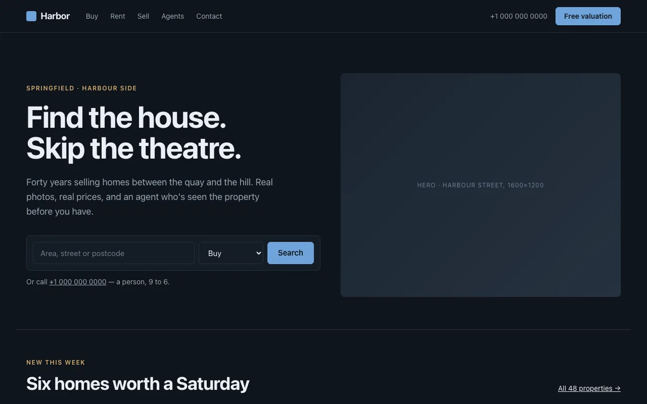 Harbor home page in dark mode