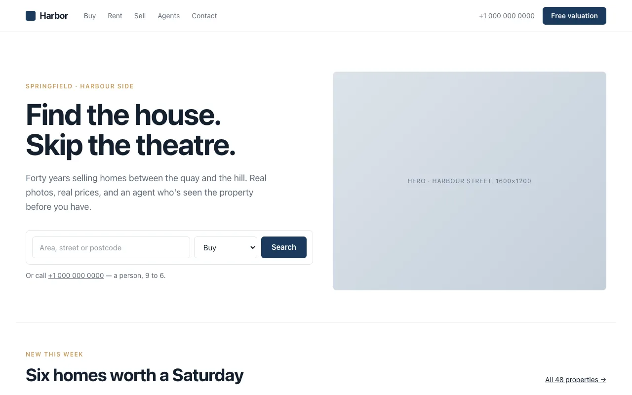 Harbor — real estate agency website template preview
