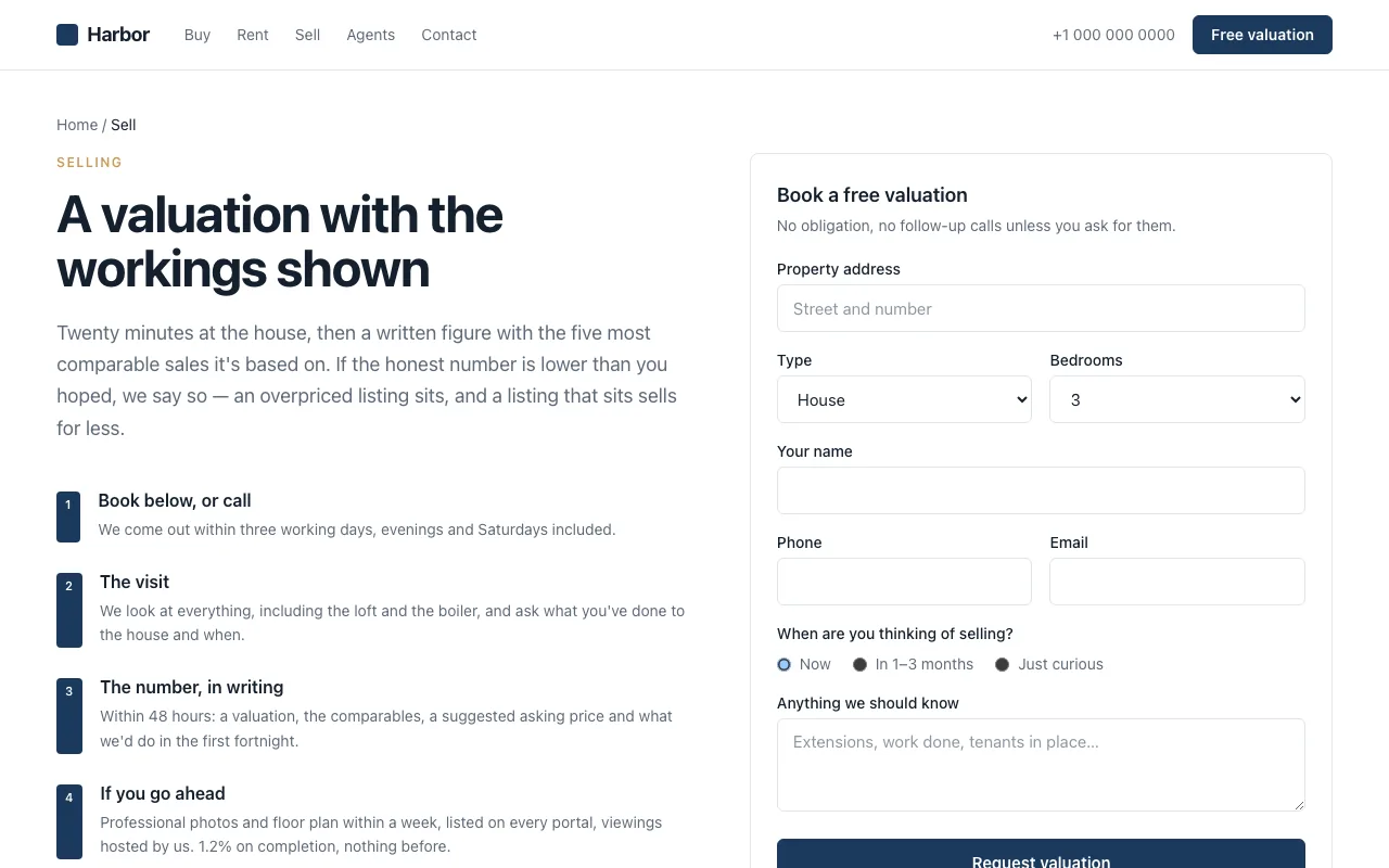 Valuation funnel with four steps and a request form — Pro only
