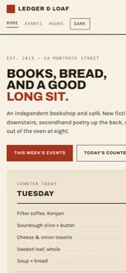 The home page at phone width with the counter panel under the headline