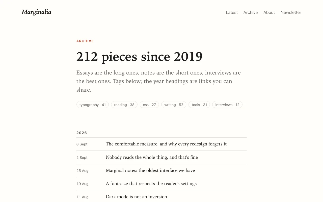 Archive by year with tag counts