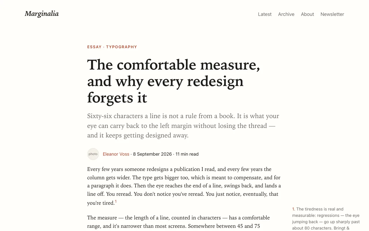 Article page with a note sitting in the right margin