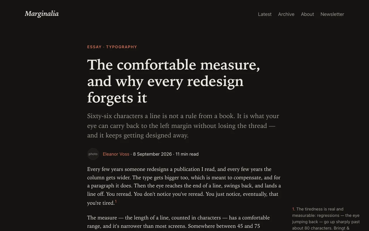 Article page in dark mode