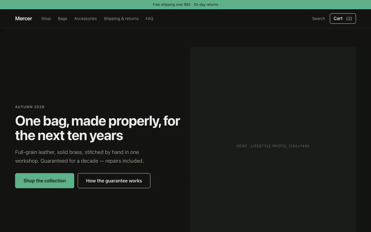 Mercer home page in dark mode