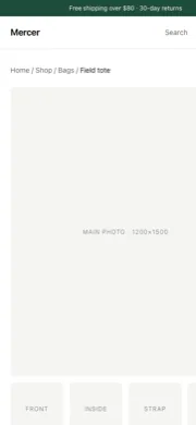 Product page at phone width