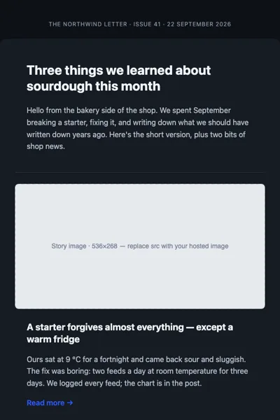 Digest newsletter rendered in a dark inbox