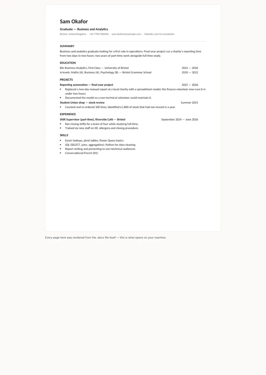 Entry-level resume with education and projects above work experience