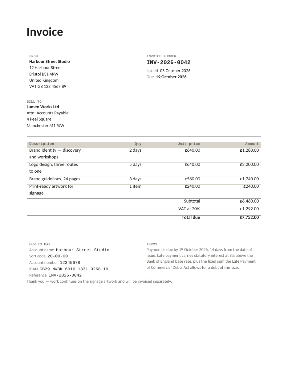 Invoice, page 1