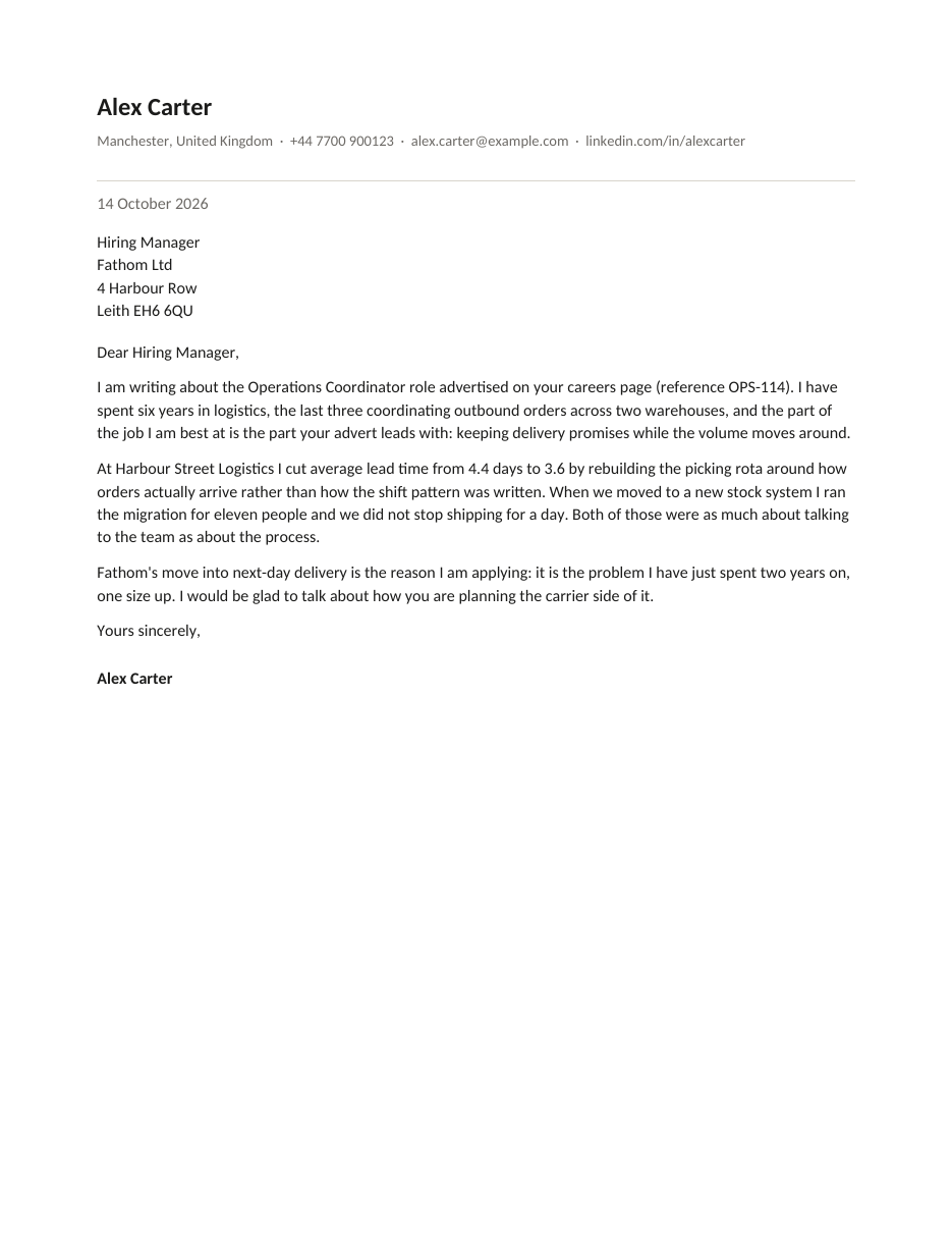 Cover letter, page 1